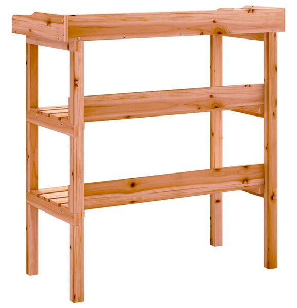 Barna tömör fenyőfa növénytartó asztal polcokkal 78x38x82,5 cm