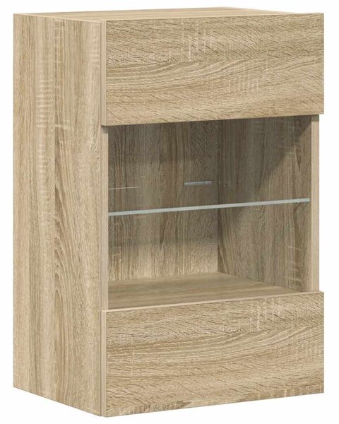 2 db sonoma tölgy színű fali szekrények LED világítással TV-hez 40x30x60,5 cm