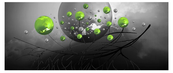 Zöld absztrakt gömbök képe (120x50 cm)