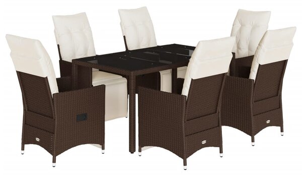 7 részes barna polyrattan kerti bisztrógarnitúra párnákkal