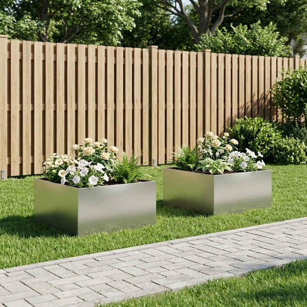VidaXL Kerti cserép 2 db Ezüst 80 x 80 x 40 cm Rozsdamentes Acél