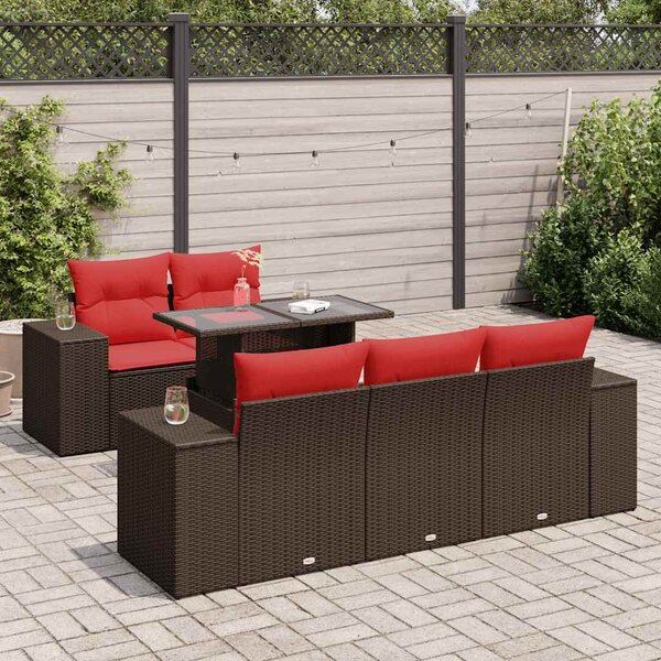 6 részes barna polyrattan akácfa kerti ülőgarnitúra párnával