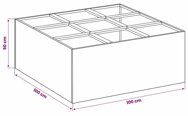VidaXL Kerti cserép Fehér 100 x 100 x 50 cm Hidegen hengerelt acél