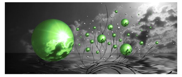 Zöld absztrakt gömbök képe (120x50 cm)