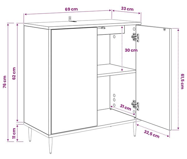 VidaXL Széf HANAU Fekete Tölgy 69 x 33 x 76 cm Szerelt Fa