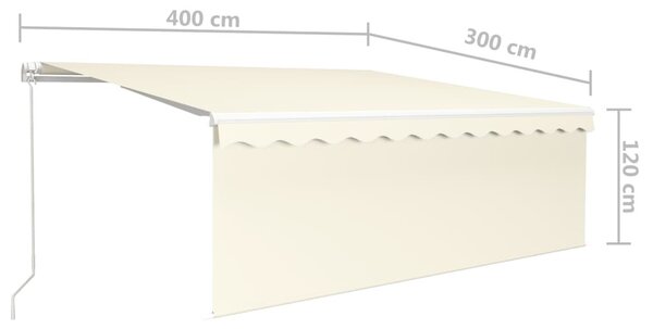 Krémszínű LED-es kézzel kihúzható napellenző redőnnyel 4 x 3 m