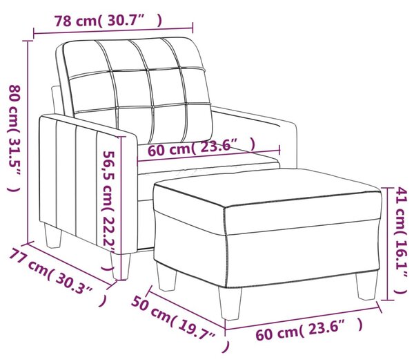 Krémszínű műbőr kanapéfotel lábtartóval 60 cm