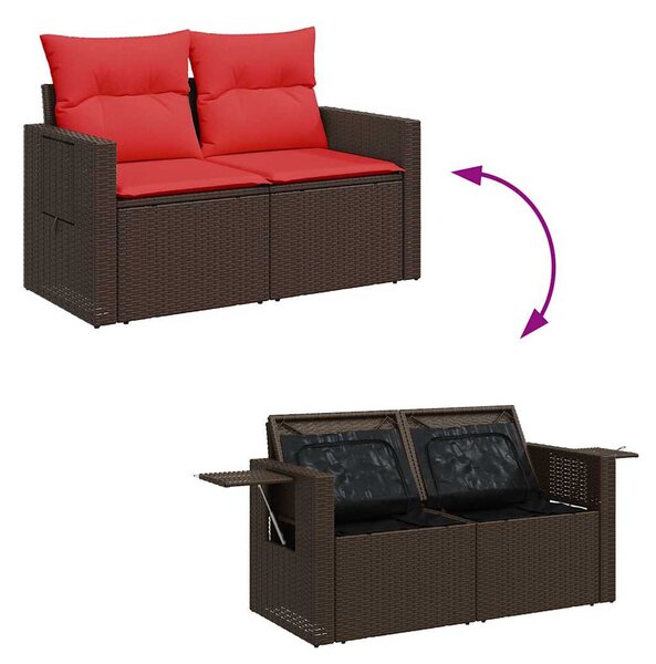6 részes barna polyrattan akácfa kerti ülőgarnitúra párnákkal
