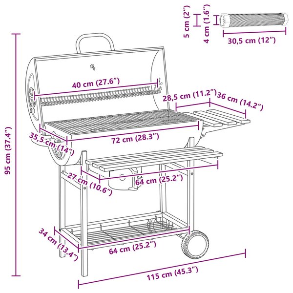 VidaXL hordó típusú grill kerekekkel és polcokkal, 3 db, 115 x 85 x 95 cm