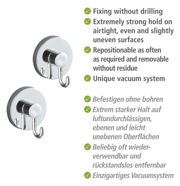 Fényes ezüstszínű öntapadós műanyag akasztó szett 2 db-os Vacuum-Loc – Wenko