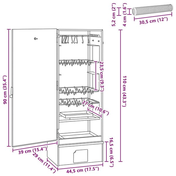 VidaXL Füstölő Sütő 3 db 44,5 x 29 x 110 cm Horganyzott acél Ezüst