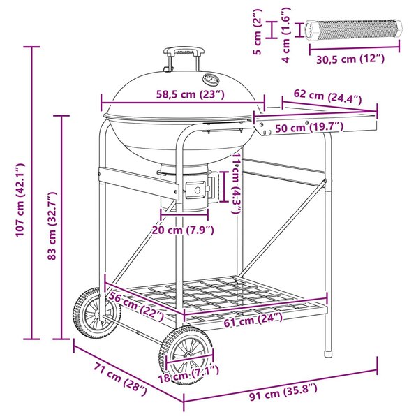 VidaXL Faszenes grillsütő füstölő csövekkel 91 x 71 x 107 cm Acél