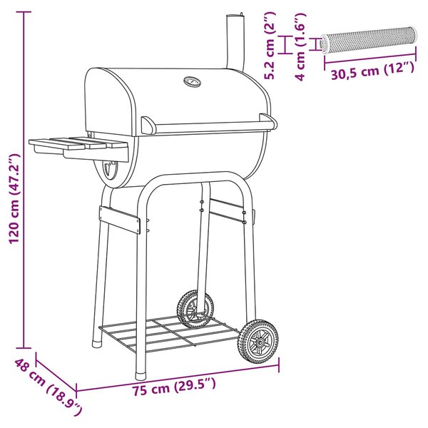 VidaXL Fak grill 75 x 48 x 120 cm Porszórt acél és műanyag Ezüst