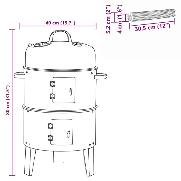 VidaXL Kültéri grill Ø 40 x 80 cm Acél Fekete