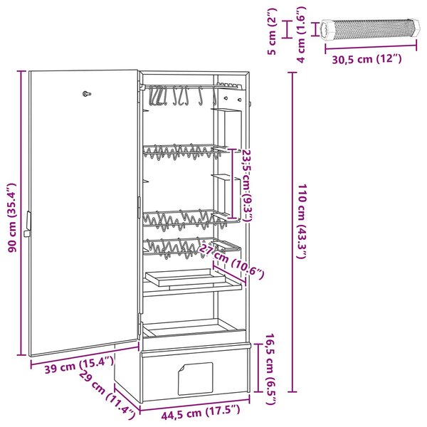 VidaXL Füstölő Sütő 3 db 44,5 x 29 x 110 cm Horganyzott acél Ezüst
