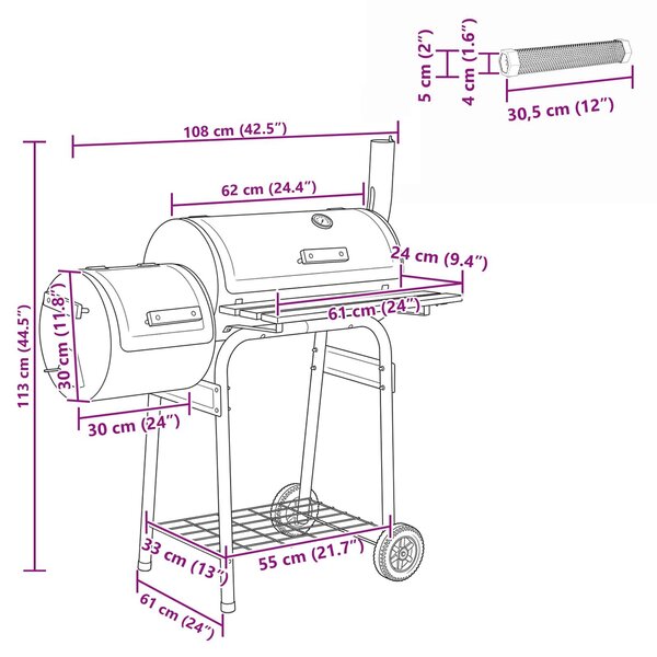 VidaXL Kültéri grill 104 x 58 x 114 cm Acél Fekete