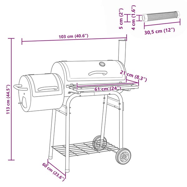 VidaXL Kültéri grill 103 x 60 x 113 cm Acél Fekete