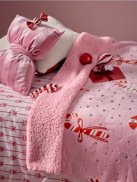Sinsay - Karácsonyi pléd cukorpálca mintával - pasztellpink