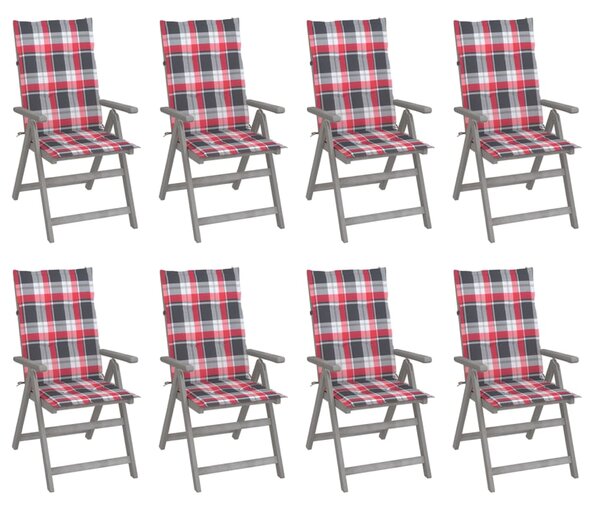 VidaXL 8 db szürke tömör akácfa kerti dönthető szék párnával