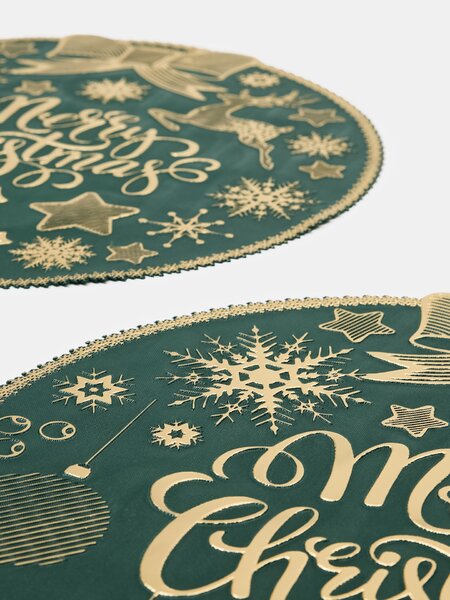 Sinsay - Kerek karácsonyi tányéralátétek Merry Christmas felirattal 2 pack - sötétzöld