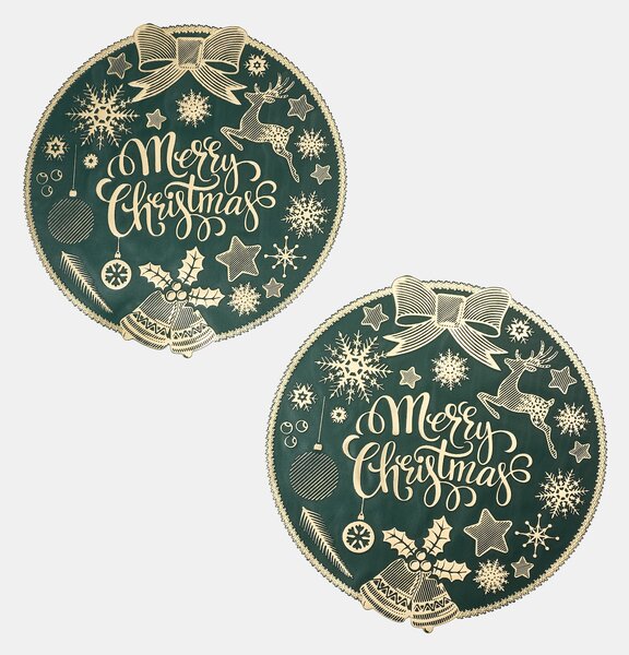 Sinsay - Kerek karácsonyi tányéralátétek Merry Christmas felirattal 2 pack - sötétzöld