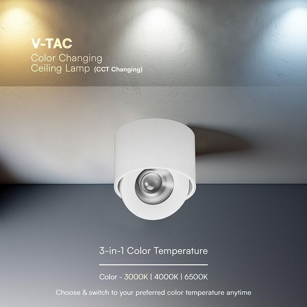 V-TAC CREE COB 18W mennyezeti LED mélysugárzó, állítható szöggel, fehér házzal, CCT - SKU 24476
