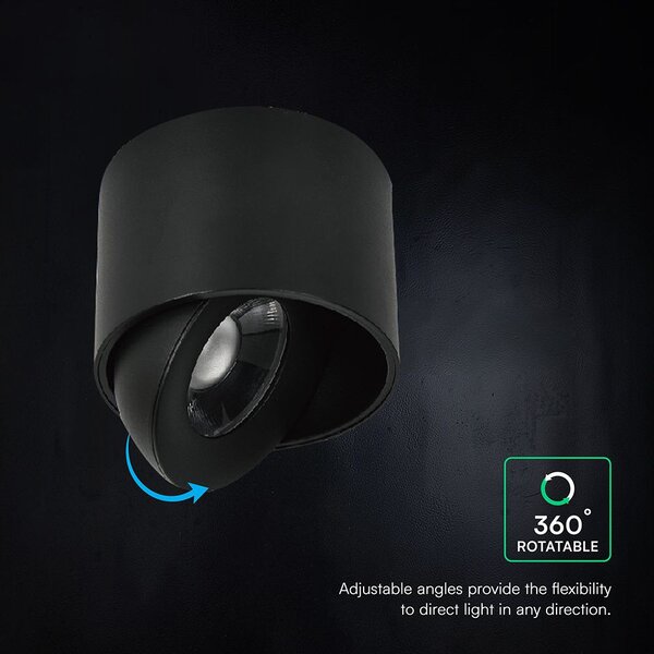 V-TAC CREE COB 12W mennyezeti LED mélysugárzó, állítható szöggel, fekete házzal, CCT - SKU 24475