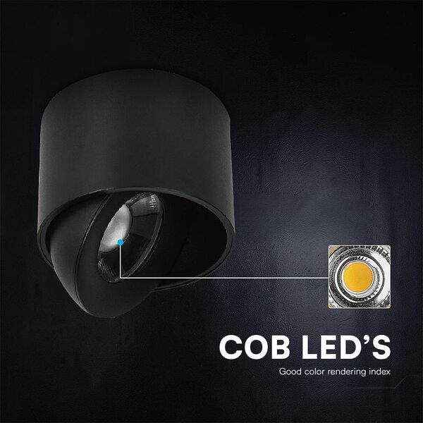 V-TAC CREE COB 12W mennyezeti LED mélysugárzó, állítható szöggel, fekete házzal, CCT - SKU 24475