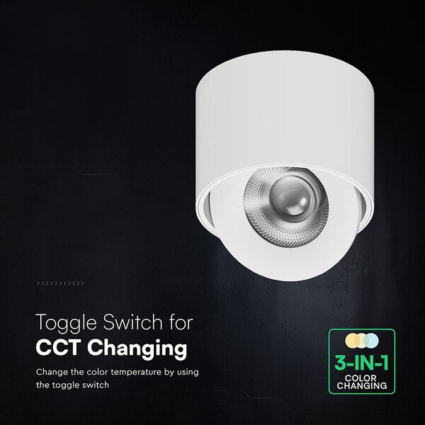 V-TAC CREE COB 18W mennyezeti LED mélysugárzó, állítható szöggel, fehér házzal, CCT - SKU 24476