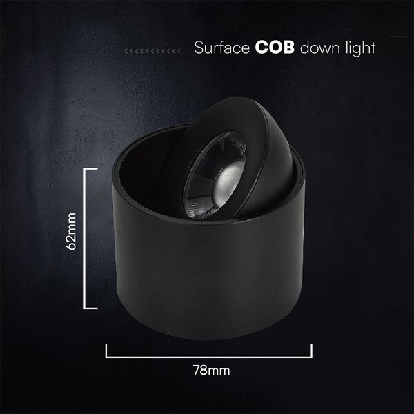 V-TAC CREE COB 12W mennyezeti LED mélysugárzó, állítható szöggel, fekete házzal, CCT - SKU 24475