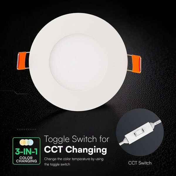 V-TAC CREE SMD süllyeszthető mennyezeti alumínium kerek LED panel 3W, CCT - SKU 2162946