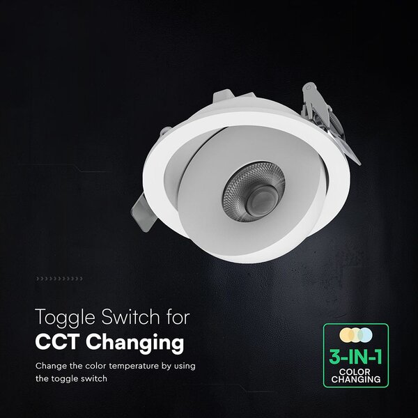 V-TAC CREE COB 12W süllyeszthető LED mélysugárzó, állítható szöggel, fehér házzal, CCT - SKU 24478