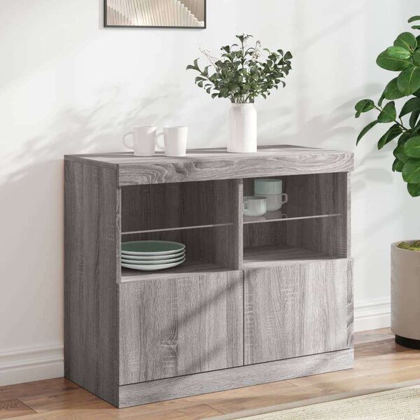 VidaXL szürke sonoma színű tálalószekrény LED-ekkel 81 x 37 x 67 cm