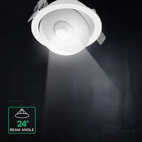 V-TAC CREE COB 12W süllyeszthető LED mélysugárzó, állítható szöggel, fehér házzal, CCT - SKU 24478