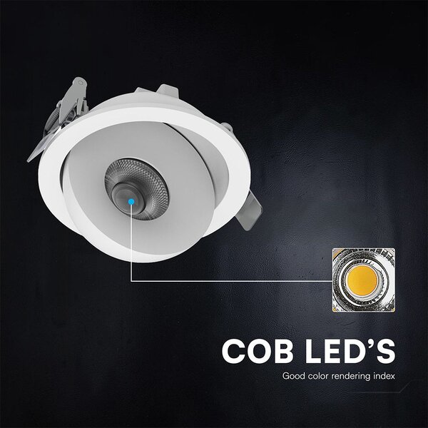 V-TAC CREE COB 12W süllyeszthető LED mélysugárzó, állítható szöggel, fehér házzal, CCT - SKU 24478