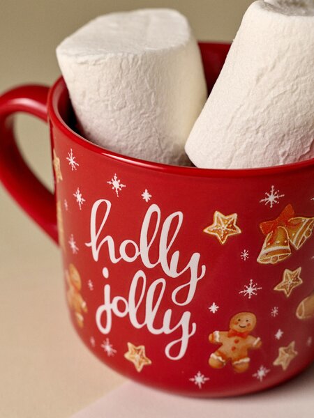 Sinsay - Karácsonyi kerámiabögre mézeskalács motívummal és „Holly Jolly“ felirattal - piros