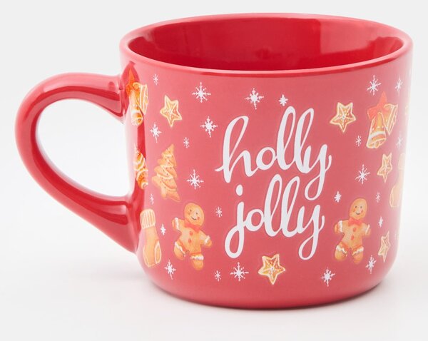 Sinsay - Karácsonyi kerámiabögre mézeskalács motívummal és „Holly Jolly“ felirattal - piros