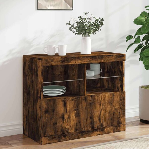 VidaXL füstös tölgy színű tálalószekrény LED-ekkel 81 x 37 x 67 cm