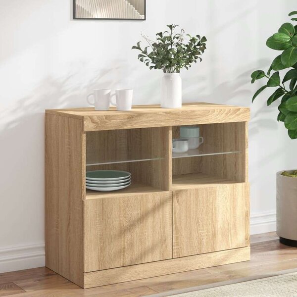 VidaXL sonoma tölgy színű tálalószekrény LED-ekkel 81 x 37 x 67 cm
