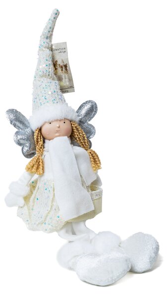 LED-es ülő textil angyal krém 55 cm