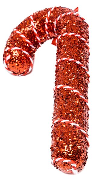 Fehér cukorpálca dísz piros masnival 16.5 cm Fehér flitteres, piros szalag