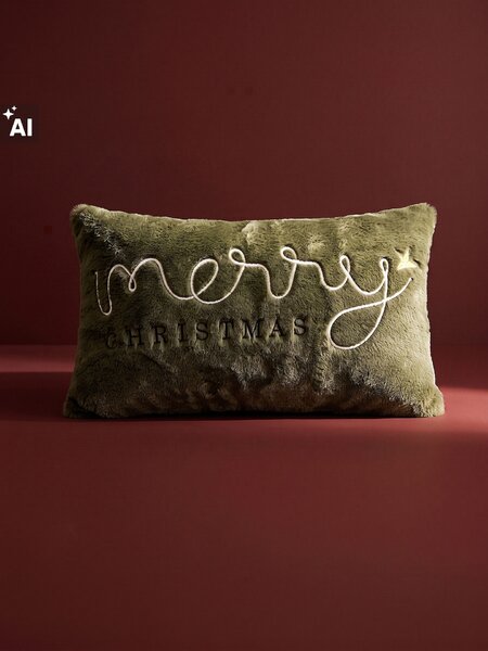 Sinsay - Dekoratív karácsonyi párna hímzett felirattal Merry Christmas - zöld
