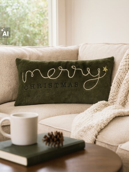 Sinsay - Dekoratív karácsonyi párna hímzett felirattal Merry Christmas - zöld