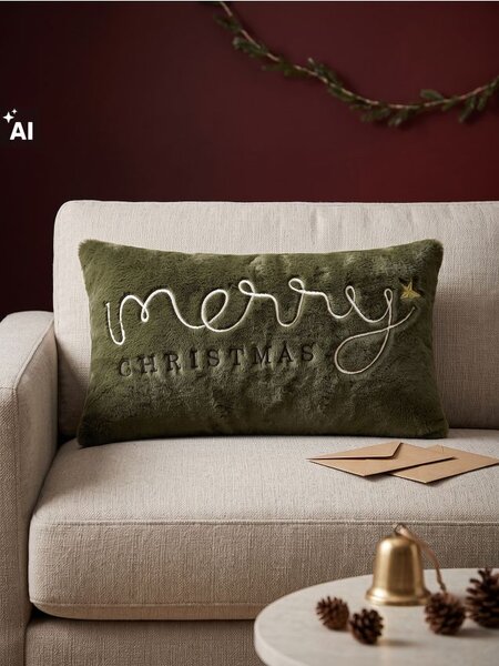 Sinsay - Dekoratív karácsonyi párna hímzett felirattal Merry Christmas - zöld