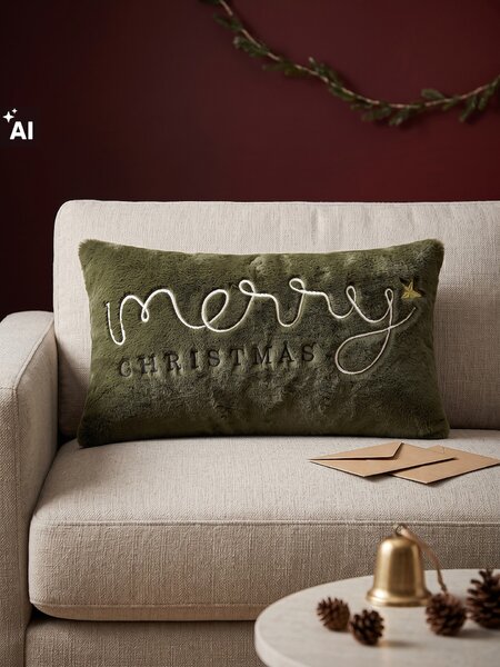 Sinsay - Dekoratív karácsonyi párna hímzett felirattal Merry Christmas - zöld