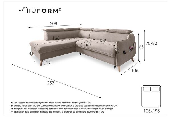 Világosszürke kinyitható sarokkanapé (bal oldali) Sweet Harmony – Miuform
