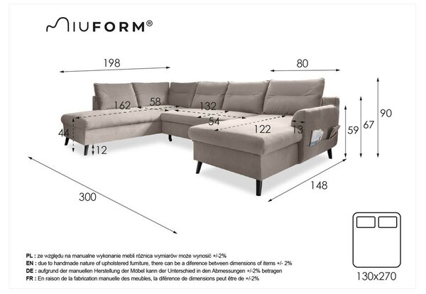 Stylish Stan türkiz kinyitható U alakú bársony kanapé, bal oldali - Miuform