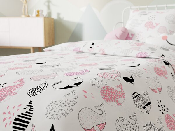 PINK HALACSKÁS fehér pamut ágyneműhuzat