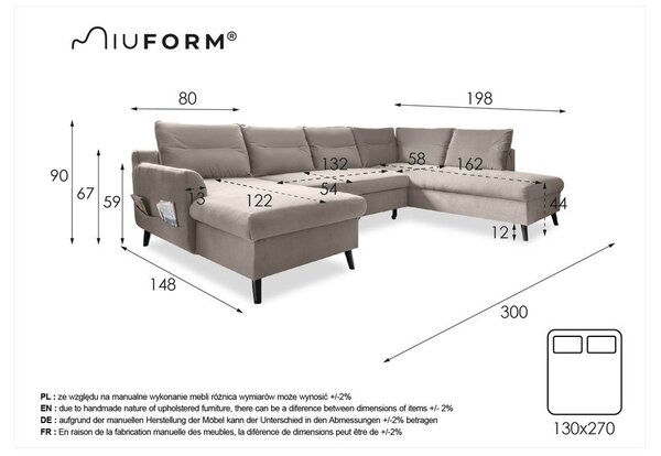 Stylish Stan türkiz kinyitható U alakú bársony kanapé, jobb oldali - Miuform