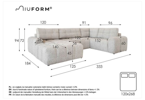 Krémszínű kinyitható tárolóhelyes moduláris sarokkanapé (jobb oldali) Lulu – Miuform